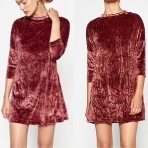 Zara Velvet Mini Dress in Burgundy